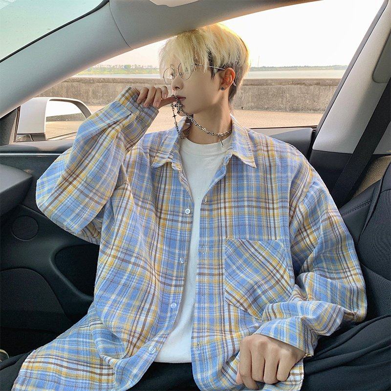 衬衫男2025夏季新款格子长袖衬衣外套宽松休闲百搭潮流上衣情侣,男装,衬衫,淘宝优惠券,粉丝福利购,淘宝优惠卷