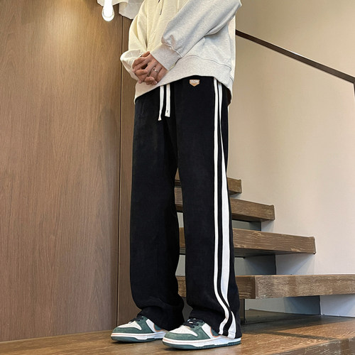 侧条纹裤子男款春季运动直筒