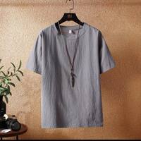 White cotton and linen T-shirt, men's summer heavyweight American linen short-sleeved 2023 new trendy brand, large size quick-drying three-quarter sleeve thumbnail 7
