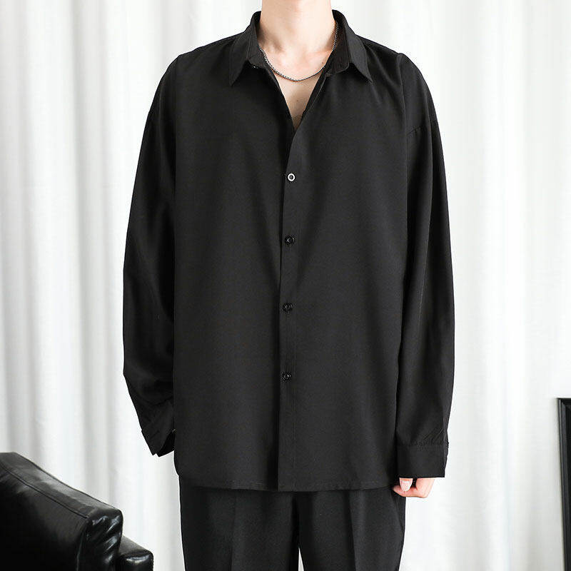春秋黑色衬衫男长袖高级感休闲商务免烫垂感白衬衣ins潮外套痞帅