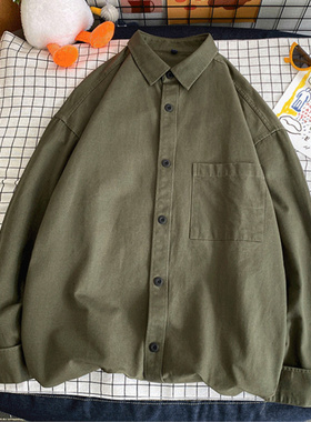 墨绿色日系cityboy廓形衬衫男长袖情侣工装衬衣dk制服美式外套秋