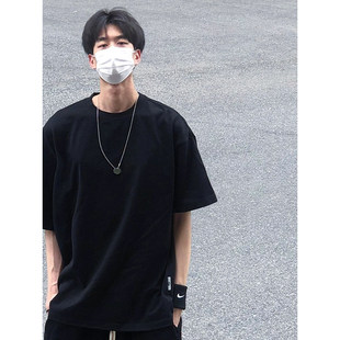 纯黑色重磅t恤男款少年感日系卫衣山东即墨打底纯色cleanfit短袖