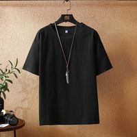 White cotton and linen T-shirt, men's summer heavyweight American linen short-sleeved 2023 new trendy brand, large size quick-drying three-quarter sleeve thumbnail 6