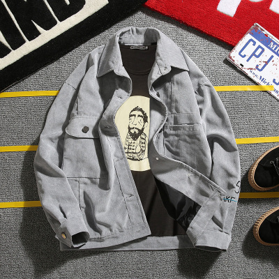 2024新款灯芯绒行政夹克男士春秋季抗皱免烫翻领休闲外套年轻男装