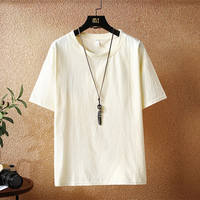 Cotton and linen short-sleeved men's summer thin, loose, large-sized half-sleeve trendy brand ice silk cotton and linen men's T-shirt from Guangzhou Thirteen Factories thumbnail 4