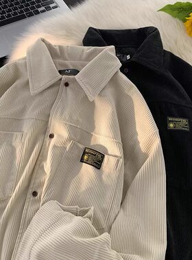 美式灯芯绒衬衫外套男春秋季潮牌夹克宽松复古韩版潮流情侣款褂子