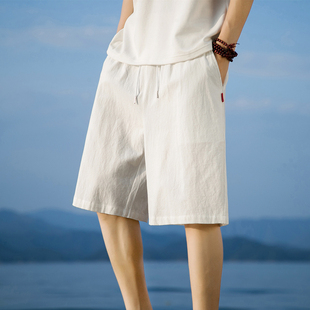 刺绣亚麻短裤 棉麻休闲情侣五分裤 男夏季 日系冰丝沙滩裤 潮 薄款 美式