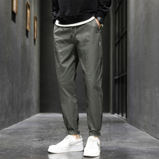 潮流百搭韩版 薄款 修身 小脚裤 休闲裤 纯棉小个子锥形九分裤 子男夏季