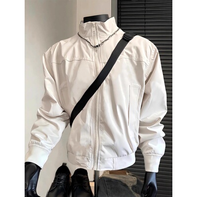 美式立领教练夹克男款秋季高级感痞帅三防工装外套短款机车棒球服