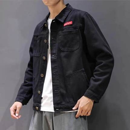 春季黑色牛仔外套男2024新款男士外套春秋款潮流百搭秋装夹克男款