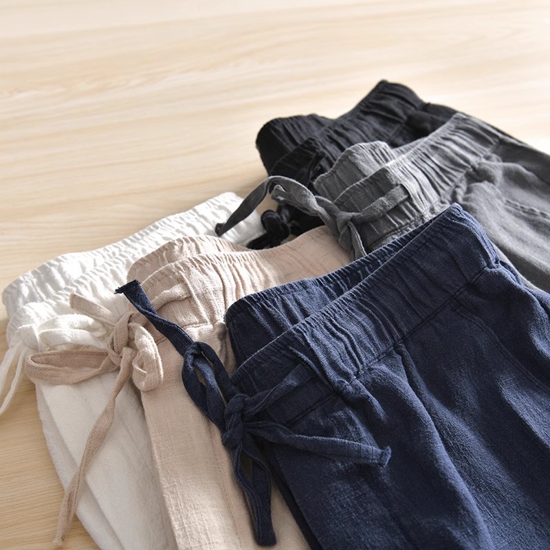 苎麻棉麻裤子男夏季薄款2024新款速干亚麻九分裤休闲百搭宽松型