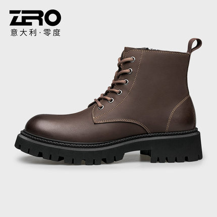 Zero零度马丁靴男2022冬季新款男士真皮高帮靴子加绒保暖工装靴潮