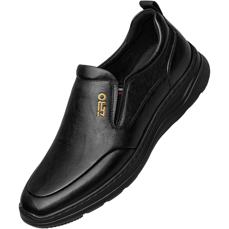【轻量缓震】ZRO零度休闲皮鞋2025秋季新款真皮一脚蹬黑色鞋子男