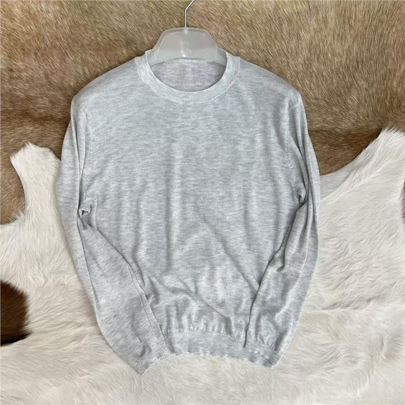 出口订单 超细 100%全羊毛 特薄 男士圆领针织长袖T恤衫2570