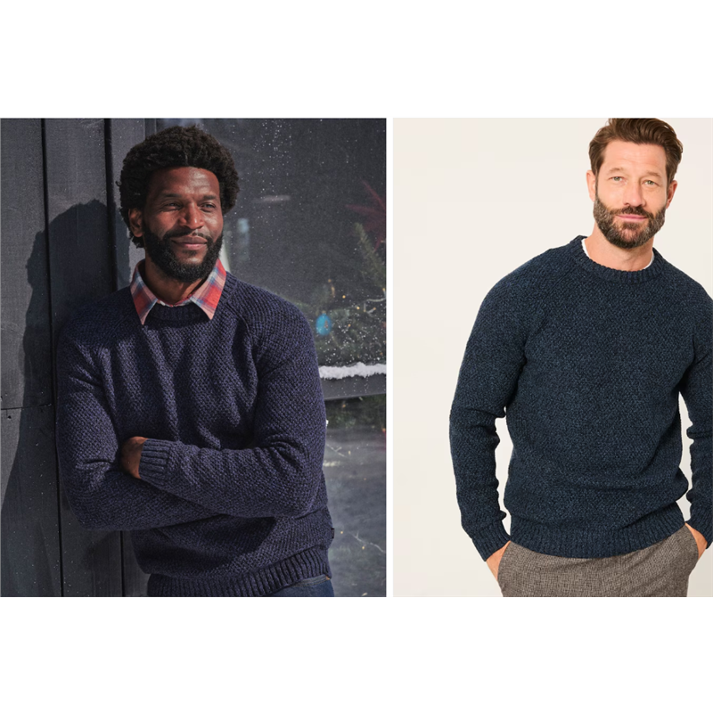 英国轻奢 82美刀 80%羊毛 粗狂加厚 混色针织复古粗线圆领毛衣 大