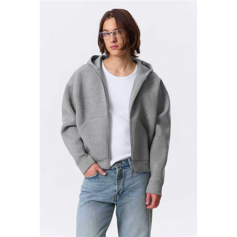 北欧订单 弹性纤维 空气层 立体短款情侣男女开衫卫衣外套 青年款