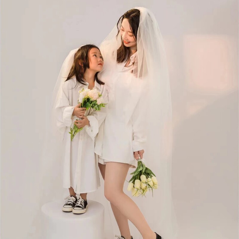 影楼衬衣亲子装母女形象照个性艺术写真儿童摄影主题服装头纱潮牌