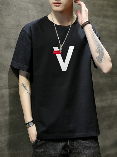 Хлопковая приятная телу черная трендовая футболка с коротким рукавом, круглый воротник