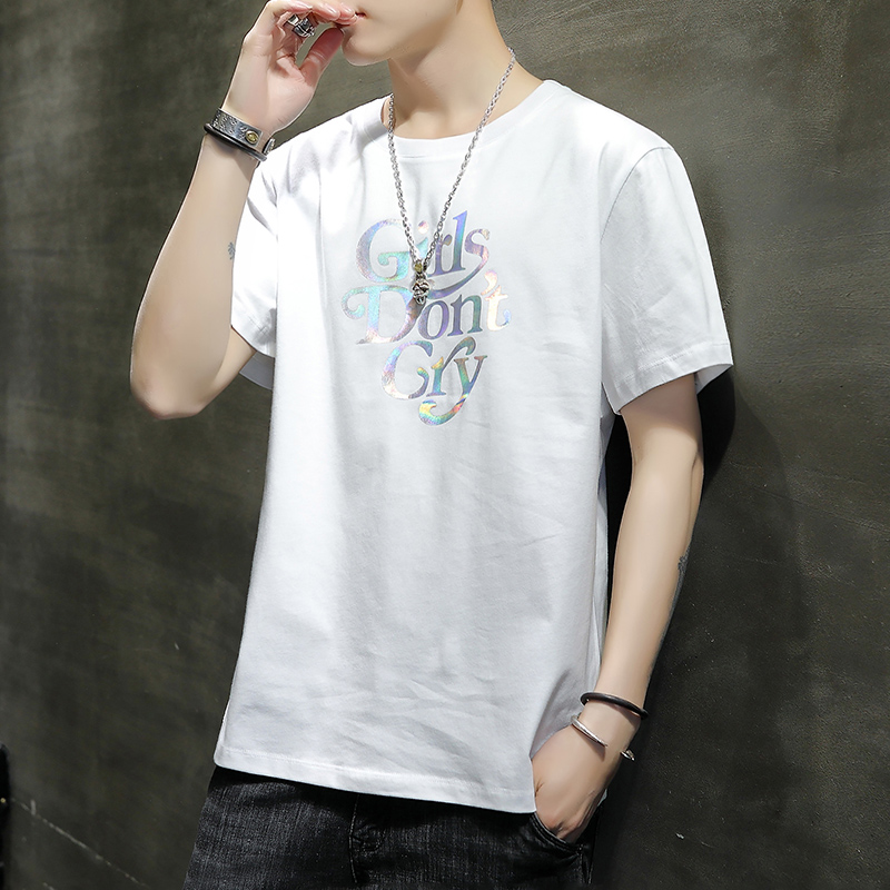 短袖t恤男士夏季纯棉潮流潮牌白色上衣服全棉打底衫夏天半袖男生