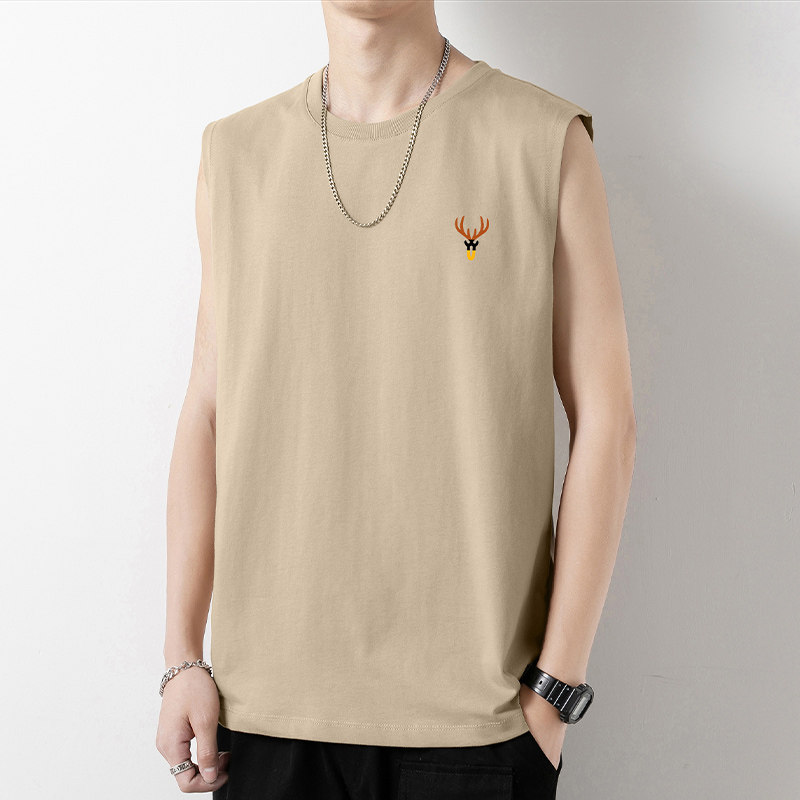 男士背心纯棉无袖t恤夏季薄款鹿头印花运动篮球汗衫跨栏健身坎肩
