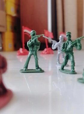 军事战士小兵人战争模型沙盘打仗人儿童玩具士兵旗杆场景图战车