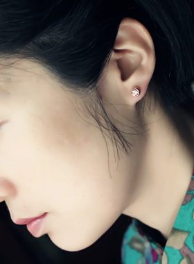 蓝绿色水钻女士圆形超闪小耳钉