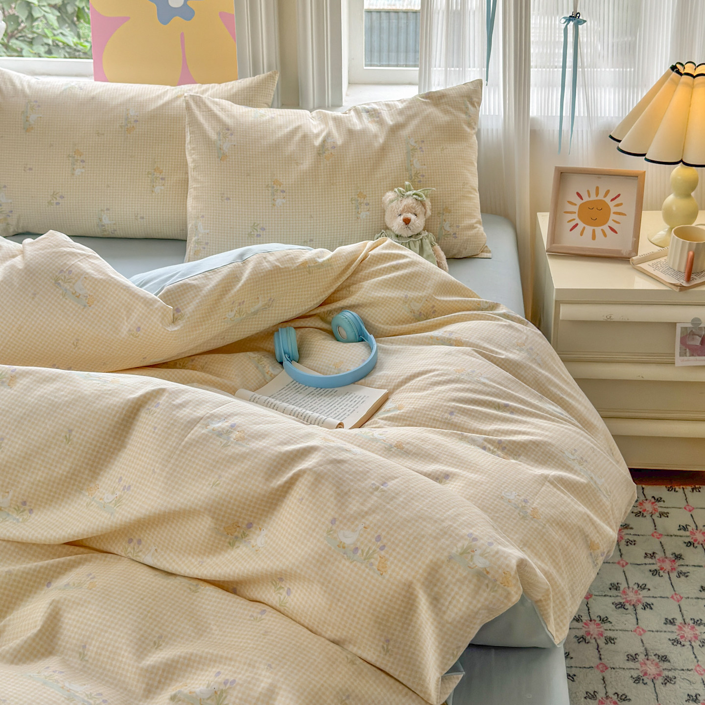 小萌鸭の四件套全棉纯棉床单被套田园小清新单双人床上用品三件套