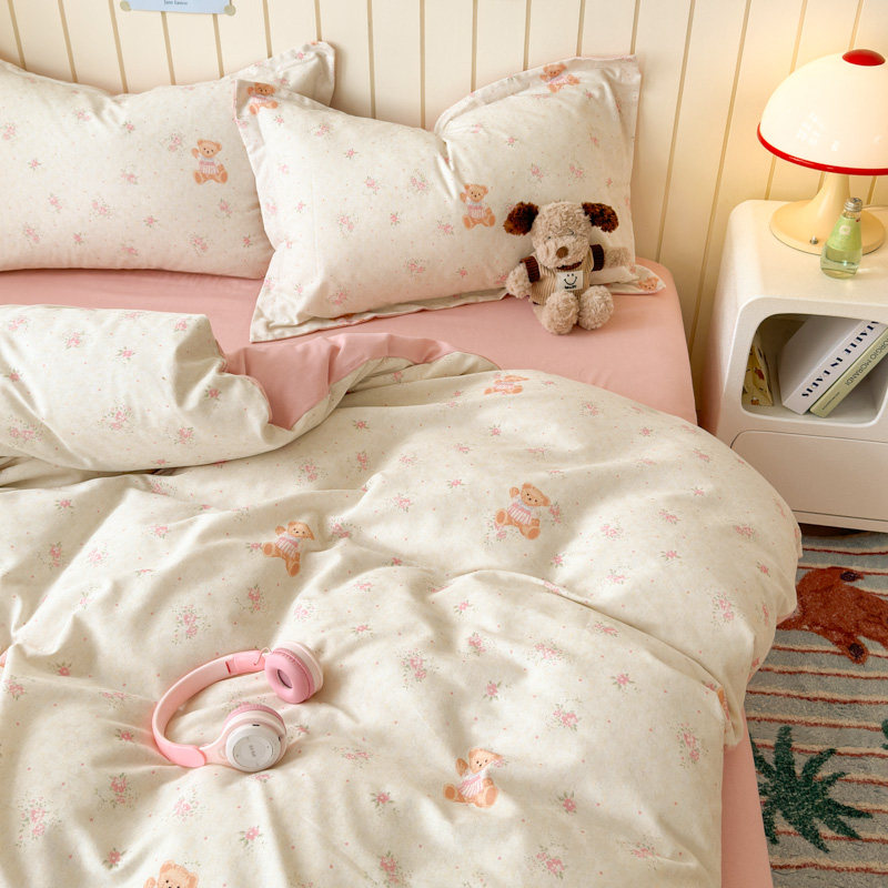 趣味字母の磨毛加厚保暖四件套可爱床单被套床上用品三件套少女心