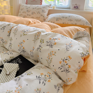 棉加绒a版全棉纯棉b版法莱绒加厚牛奶绒保暖卡通三四件套床单被套