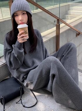 春秋季卫衣运动套装女宽松显瘦港风学生洋气减龄跑步服纯色两件套