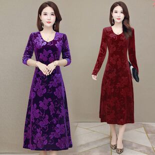 连衣裙子潮 女士百搭时尚 气质显瘦妈妈装 大摆过膝长裙2025秋冬新款