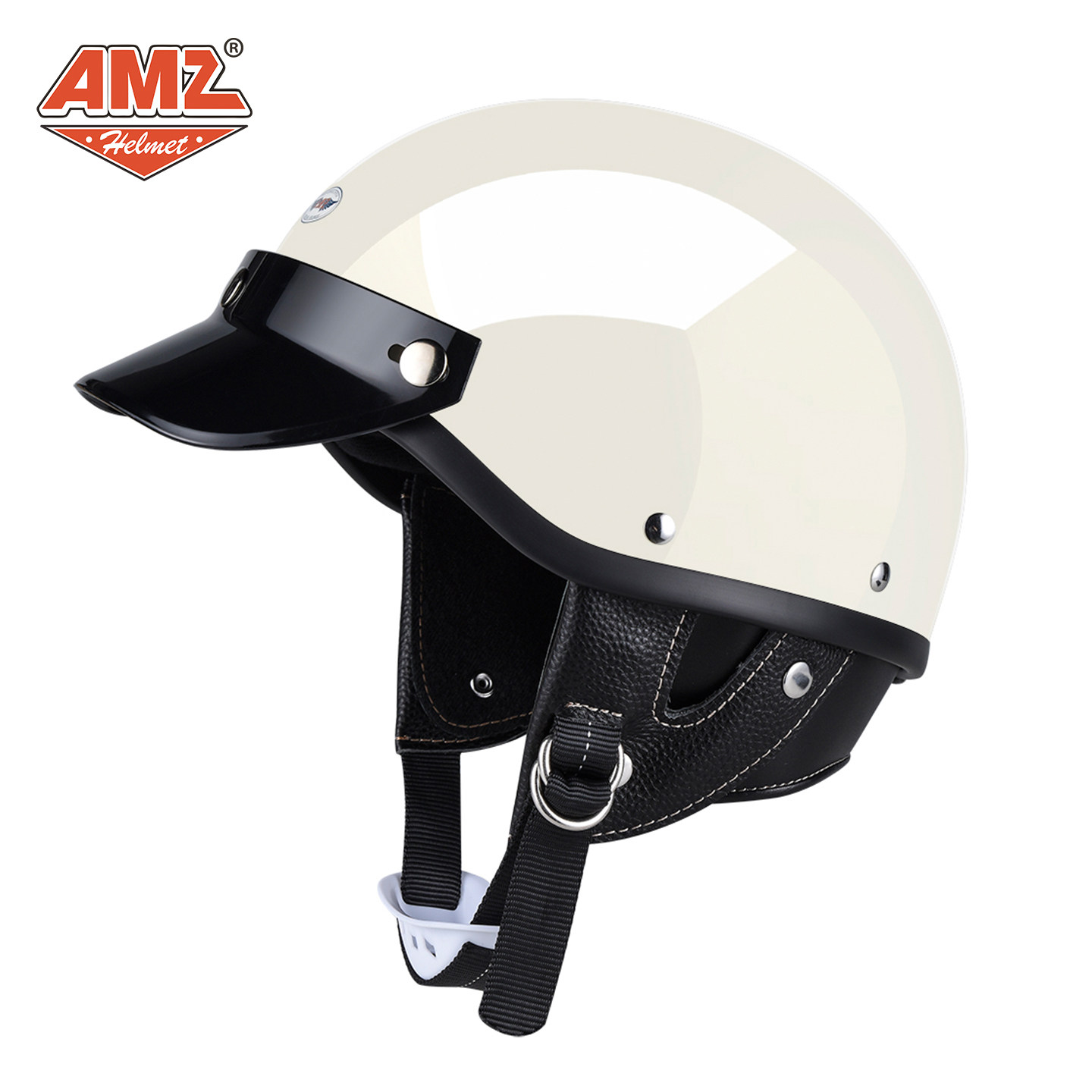 海外-AMZ日式复古摩托车头盔女小盔体机车半盔电动车男夏季安全帽