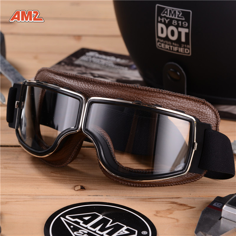 AMZ复古风镜摩托车头盔护目镜机车四分之三骑行防风镜遮阳半盔镜-封面