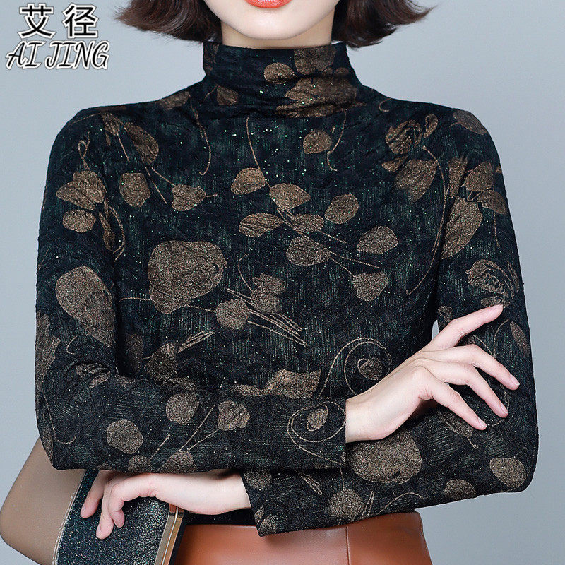 중년 및 노년층 엄마를 위한 가을 겨울 보온 속옷 여성용 두꺼운 벨벳 터틀넥 밑단 셔츠 패셔너블한 웨어러블 상의