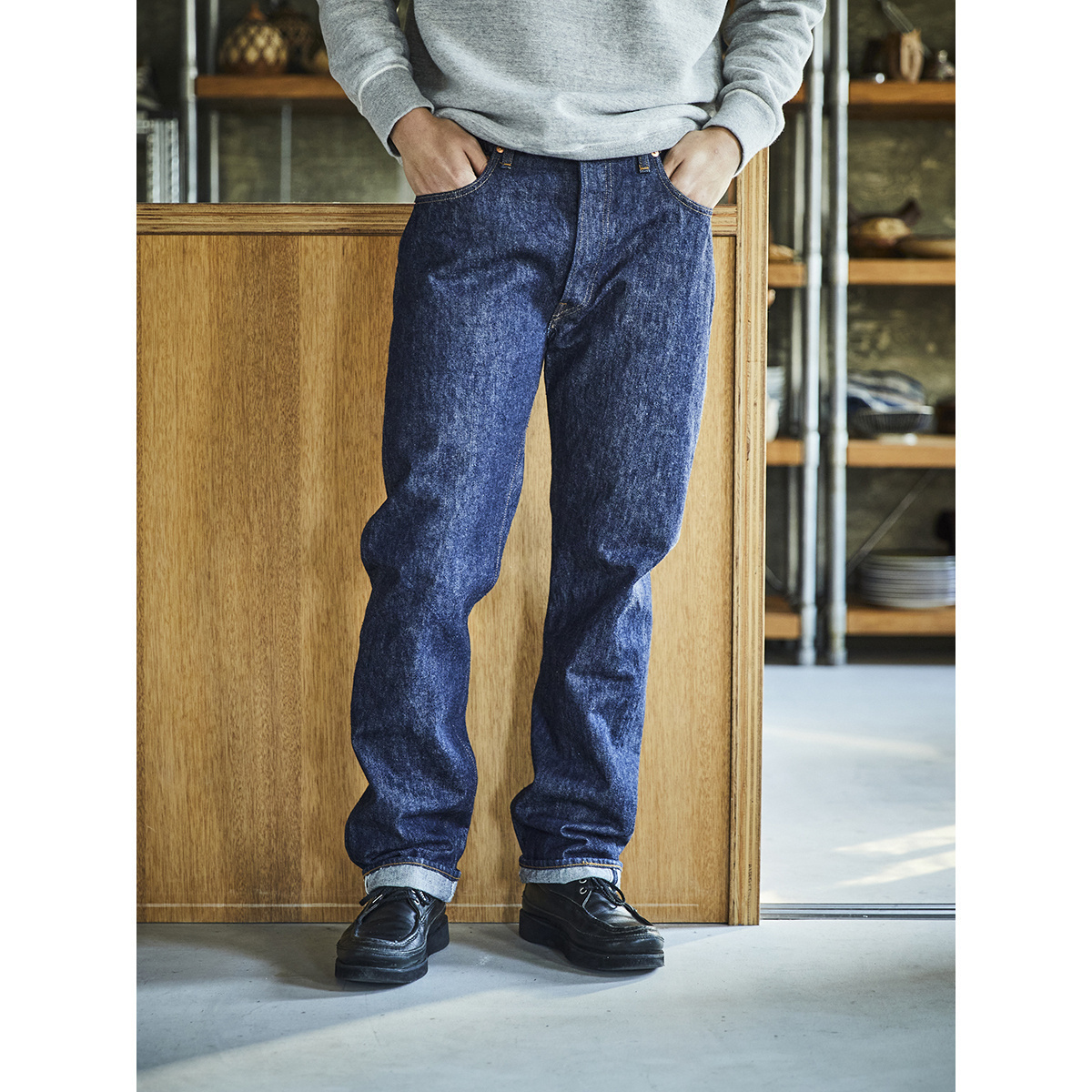 中低腰赤耳直筒牛仔裤orSlow