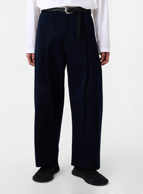 英国Studio Nicholson义大利卡丹绒打褶立挺宽松Sorte裤海军蓝
