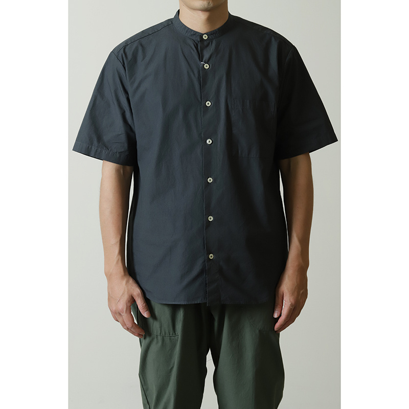 高密度棉无领微宽松短袖衬衫