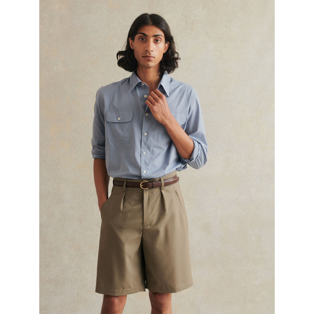 牛角扣凉爽羊毛休闲短裤