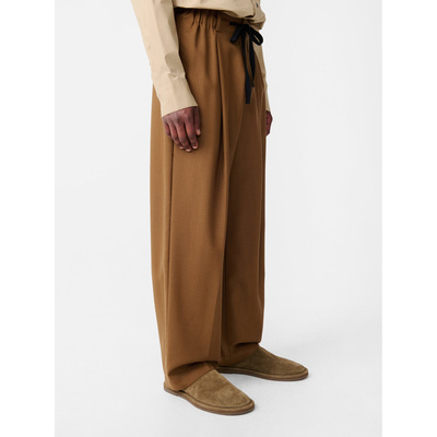 绳带羊毛打折舒适透气长裤黄棕色