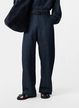 英国Studio Nicholson Levy磨毛棉麻茧型透气牛仔长裤蓝染