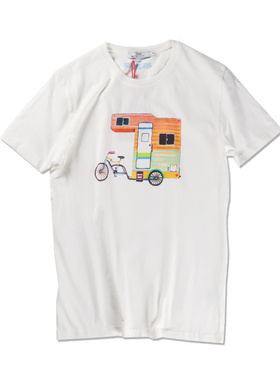 法国OLOW TRICYCLE旅行三轮车圆领短袖修身休闲潮牌纯棉T恤白色