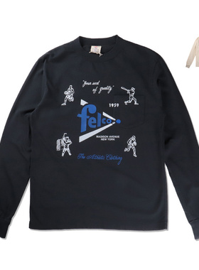 日本Felco L/S HI CRU Pocket-T复古棒球圆领口袋长袖T