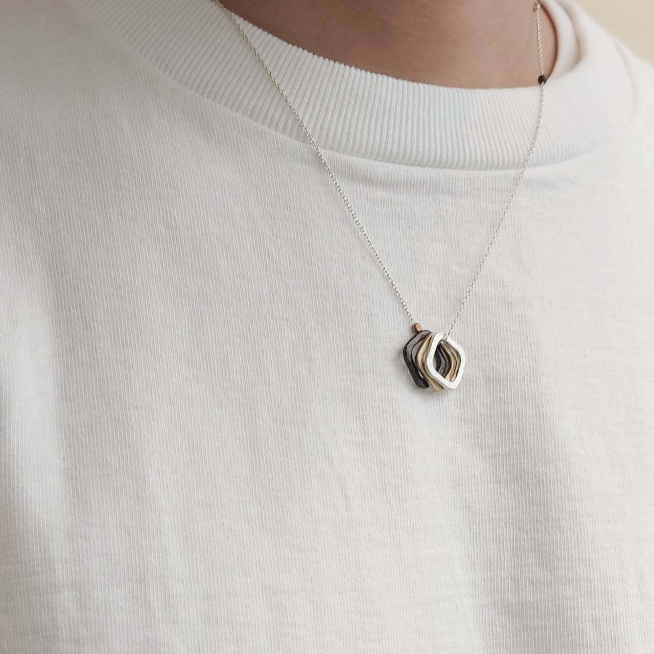 雕刻环925银黄铜三环项链