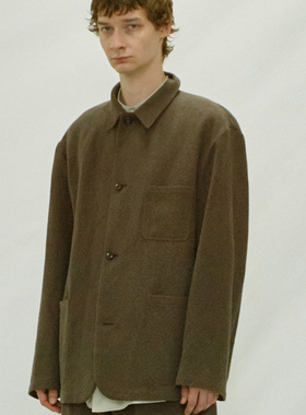 日本YOKO SAKAMOTO尾州织机丝麻石洗轻松腰部线条工装夹克棕色