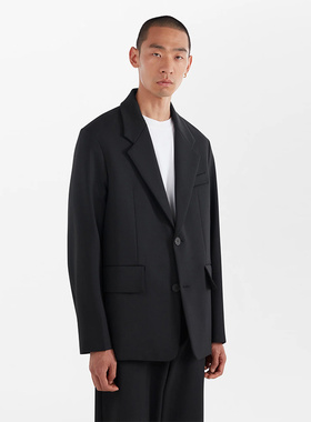 英国Studio Nicholson聚酯混纺低调奢华经典黑色西服夹克外套黑