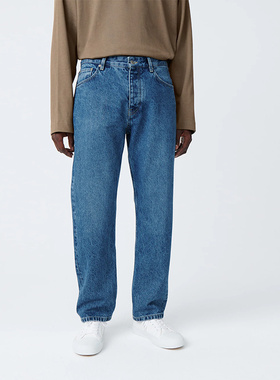 英国Studio Nicholson低腰直筒五口袋复古Beach Fade牛仔长裤浅蓝