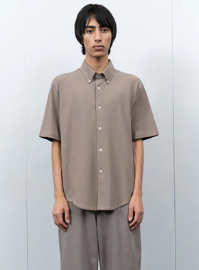 美国Lady White Co.凹凸立体针织微宽松凉爽方领短袖衬衫铁灰色