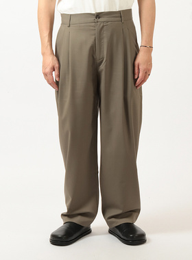 法国De Bonne Facture法式微宽松气球凉爽羊毛艺术休闲长裤橄榄绿