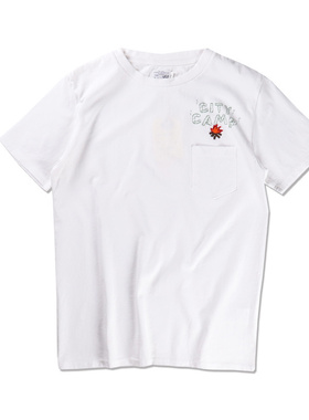 日本Riding High Jersey P&E线绣Camp营火露营口袋短T白色日本制