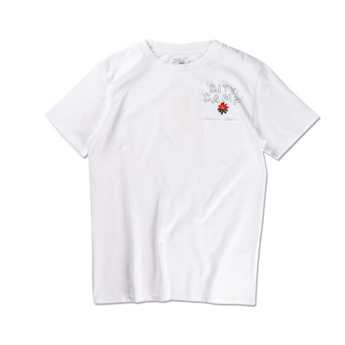 日本Riding High Jersey P&E线绣Camp营火露营口袋短T白色日本制